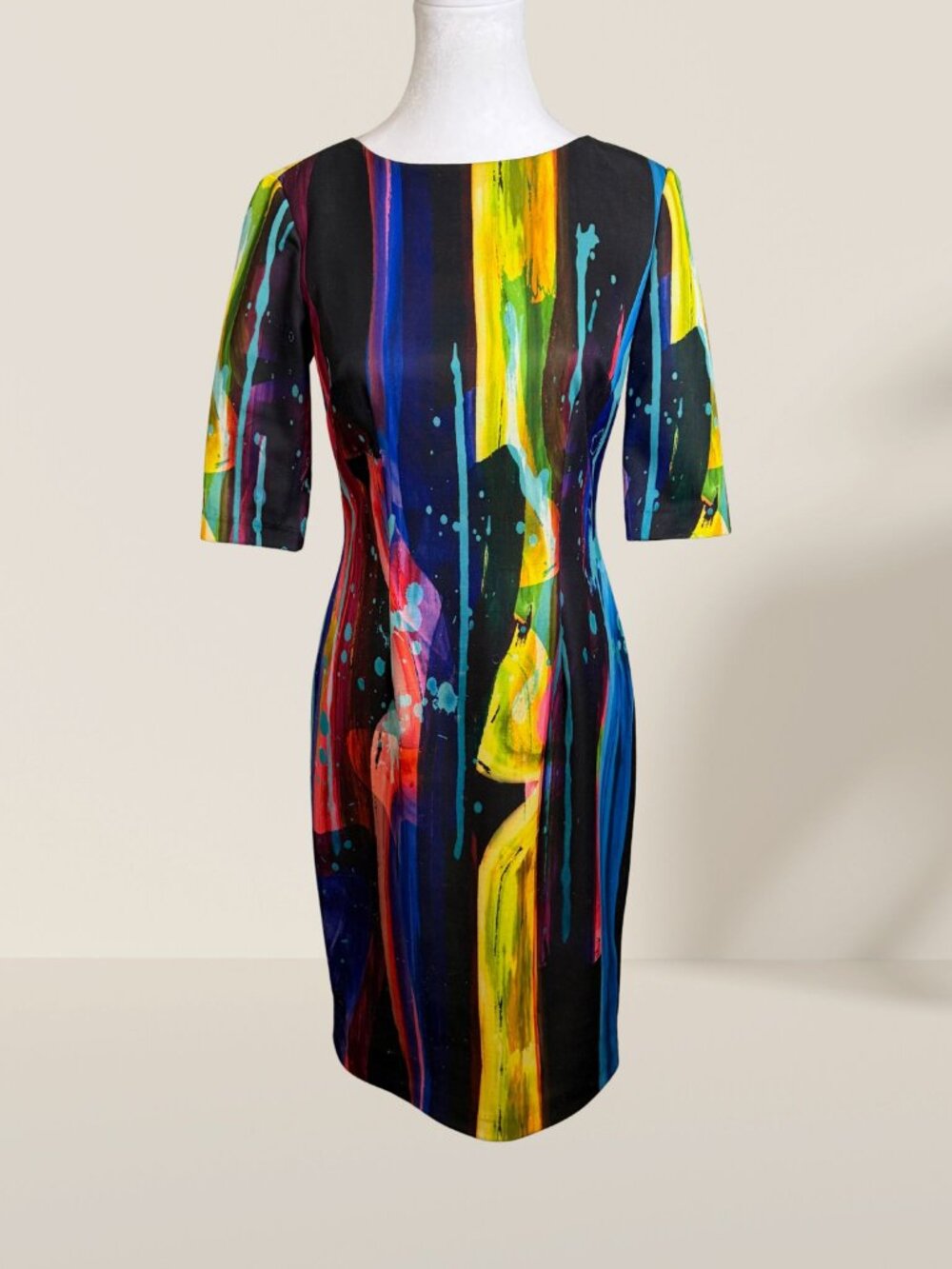 Betsey Johnson Rainbow Paint Splatter Sheath Dress Size 2 | Colorful Bodycon